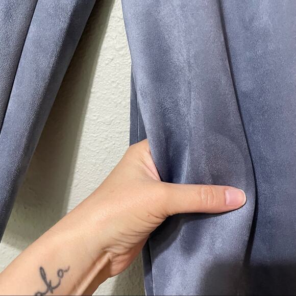 T Tahari Blue Faux Suede Long Line Open Front Jacket Womens XSP Preppy Coat - Picture 5 of 10